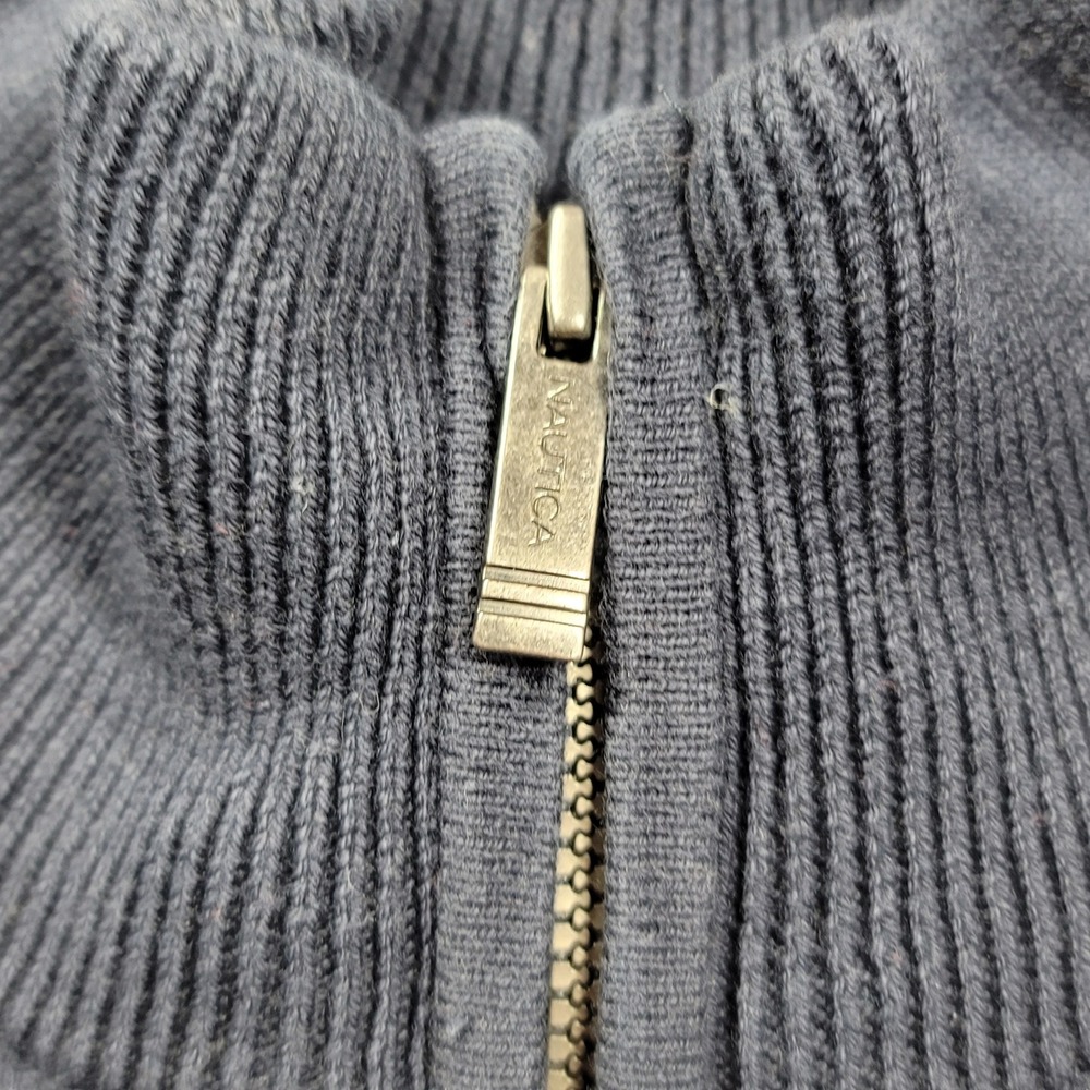 VTG Nautica Blue Sail Sweater Men's Navy Blue Full Zip Graphic Intarsia Knit XL - Picture 11 of 12